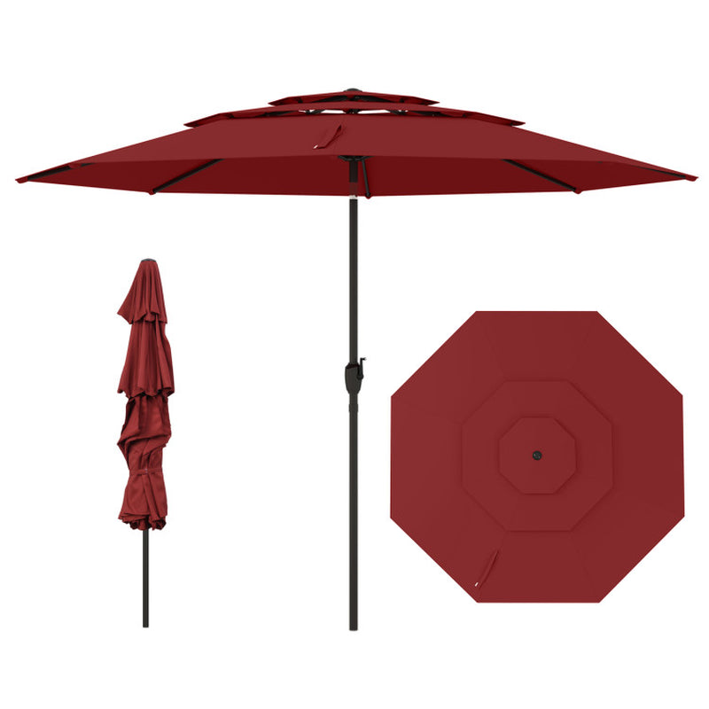 10 Feet Patio Umbrella with 112 Solar Lights and Crank Handle