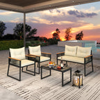 4 Pieces Patio Furniture Set Outdoor Conversation Set with Tempered Glass Coffee Table