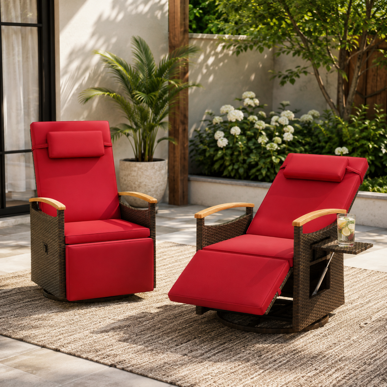 360° Swivel Outdoor Recliner Chair with Side Table & Adjustable Footrest