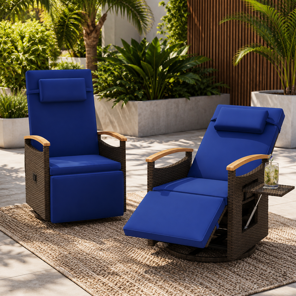 360° Swivel Outdoor Recliner Chair with Side Table & Adjustable Footrest