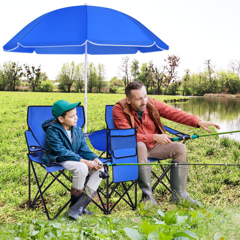 Portable Folding Picnic Double Chair with Removable Umbrella