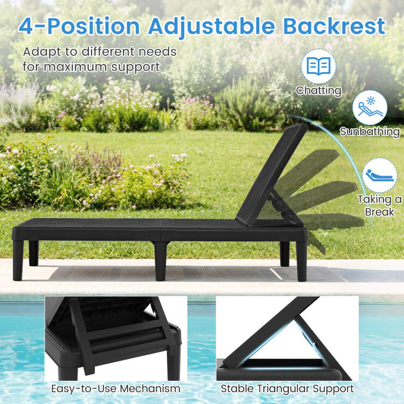 Outdoor Chaise Lounger Chair with Waterproof Rattan Textured PP Surface and 330 Lbs Capacity