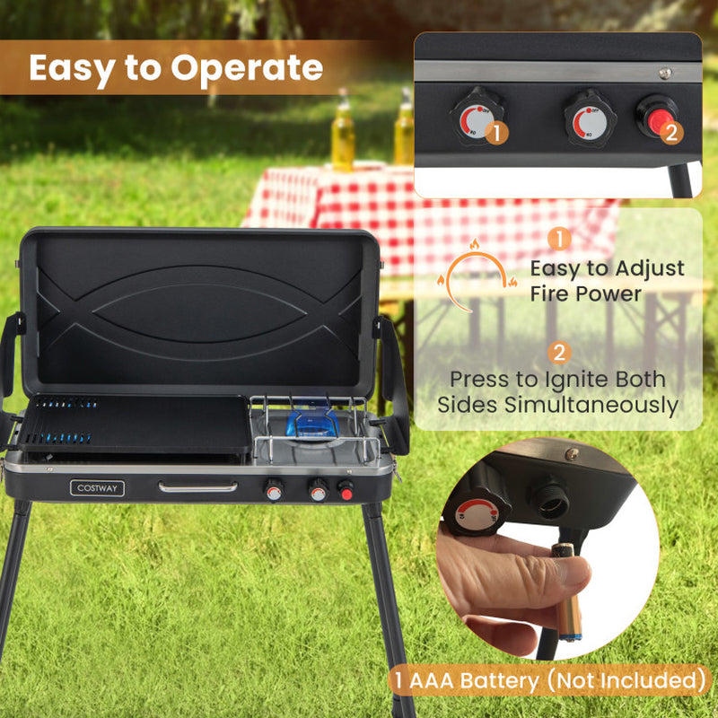 2-In-1 Gas Camping Grill and Stove with 4 Detachable Legs