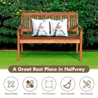 Two Person Solid Wood Garden Bench with Curved Backrest and Wide Armrest