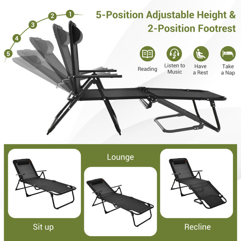 3 Pieces Patio Folding Chaise Lounge Set with PVC Tabletop