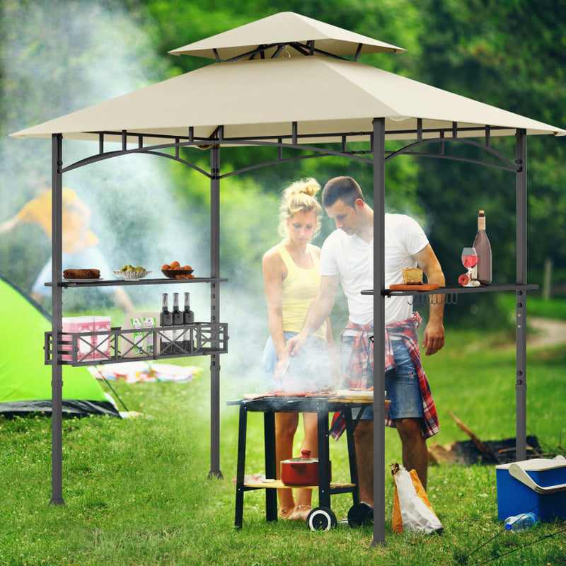 8 X 5 Feet Outdoor Grill Gazebo with 2 Side Shelves and 10 Hooks