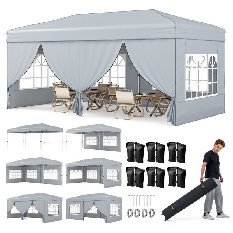 10 X 20 Feet Pop up Canopy Tent Instant Setup with 6 Sidewalls