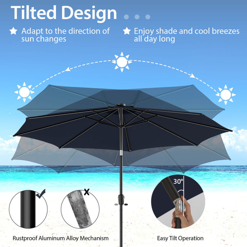 10 Feet Patio Umbrella with 112 Solar Lights and Crank Handle