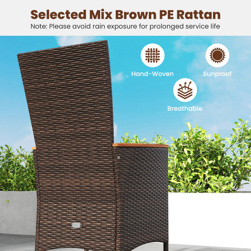 Outdoor Dining Set for 6 Patio Wicker Armchairs and Acacia Wood Table