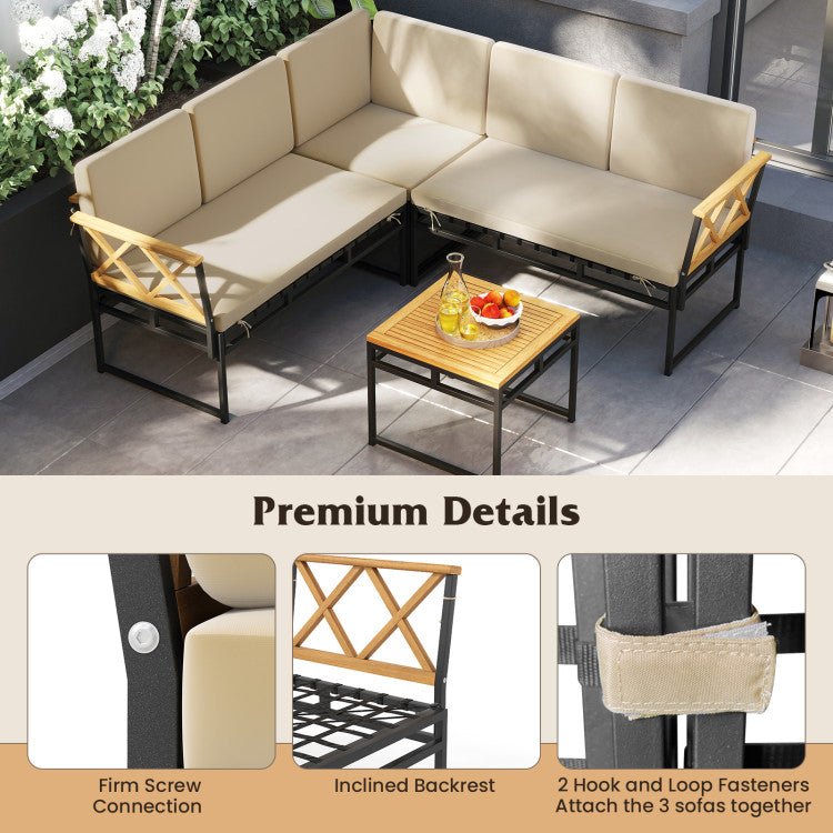 4 Pieces Patio L-Shaped Sofa Set with Cushions and Side Table