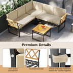 4 Pieces Patio L-Shaped Sofa Set with Cushions and Side Table