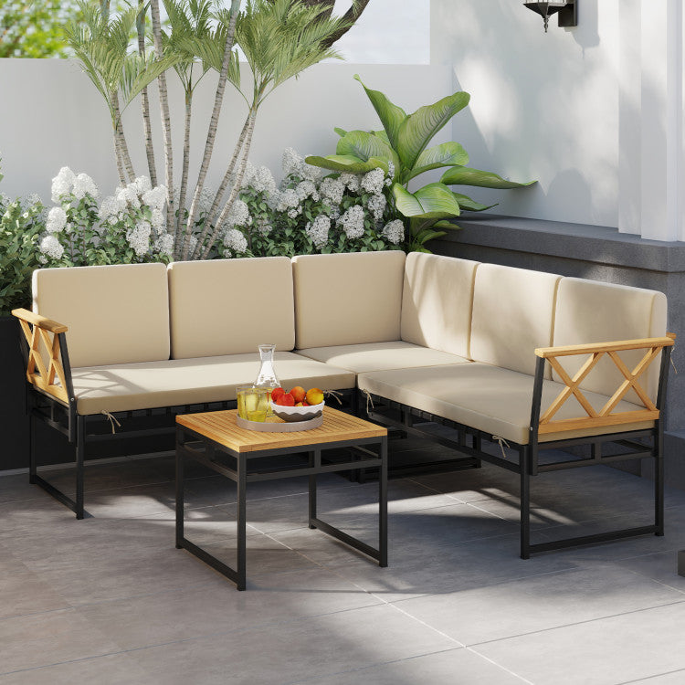 4 Pieces Patio L-Shaped Sofa Set with Cushions and Side Table