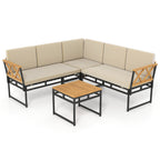 4 Pieces Patio L-Shaped Sofa Set with Cushions and Side Table
