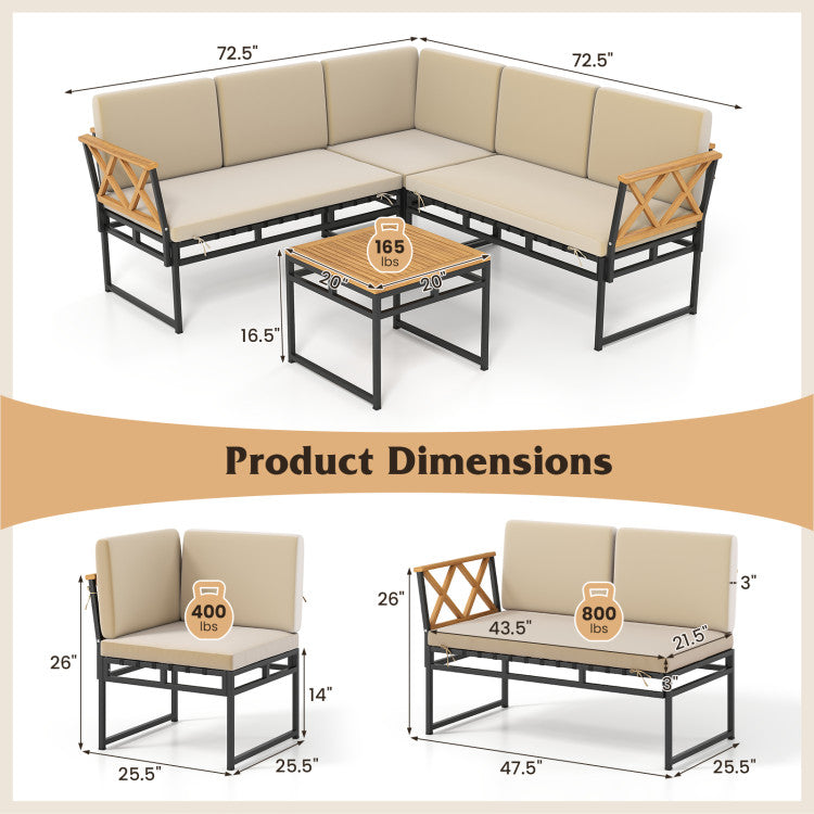 4 Pieces Patio L-Shaped Sofa Set with Cushions and Side Table