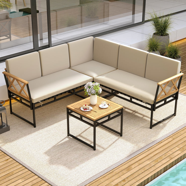 4 Pieces Patio L-Shaped Sofa Set with Cushions and Side Table