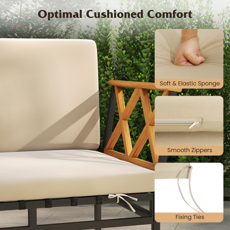 4 Pieces Patio L-Shaped Sofa Set with Cushions and Side Table