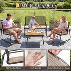 4 Pieces Patio Furniture Set with Acacia Wood Coffee Table and Zippered Cushions