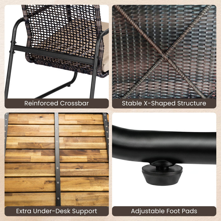 4 Pieces Patio Furniture Set with Acacia Wood Coffee Table and Zippered Cushions