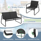 4 Pieces Patio Furniture Set Fabric Lawn Chairs and Loveseat with Glass Coffee Table
