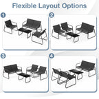 4 Pieces Patio Furniture Set Fabric Lawn Chairs and Loveseat with Glass Coffee Table
