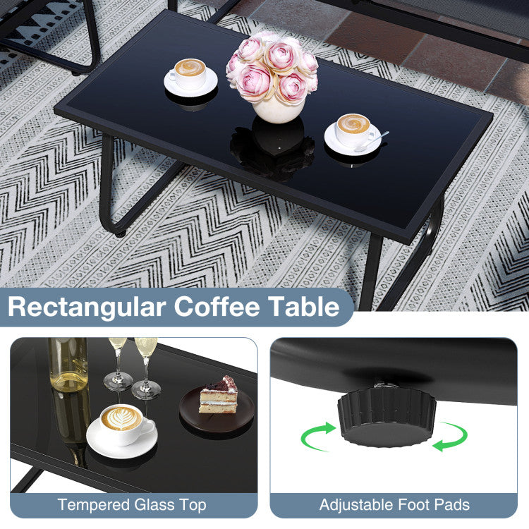 4 Pieces Patio Furniture Set Fabric Lawn Chairs and Loveseat with Glass Coffee Table