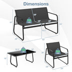4 Pieces Patio Furniture Set Fabric Lawn Chairs and Loveseat with Glass Coffee Table
