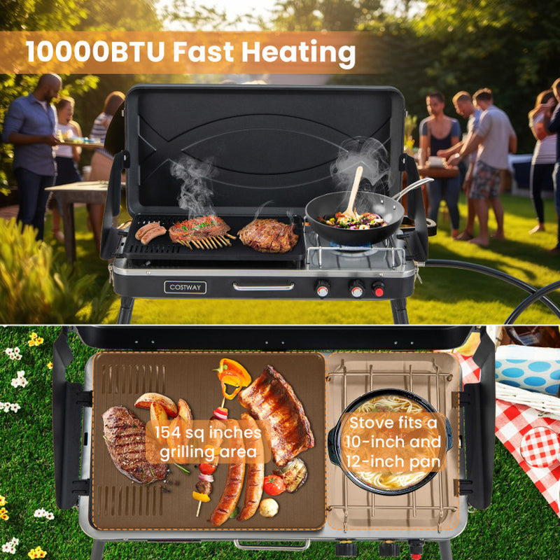 2-In-1 Gas Camping Grill and Stove with 4 Detachable Legs