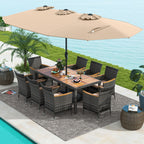 10 Pieces Wicker Outdoor Dining Set for 8 with 15 Feet Patio Umbrella