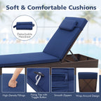PE Rattan Chaise Lounge Set of 2 with 6-Position Adjustable Backrest and Foldable Side Table