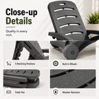 5-Position Outdoor Chaise Lounge Chair with Wheels | Folding Patio Reclining Lounger