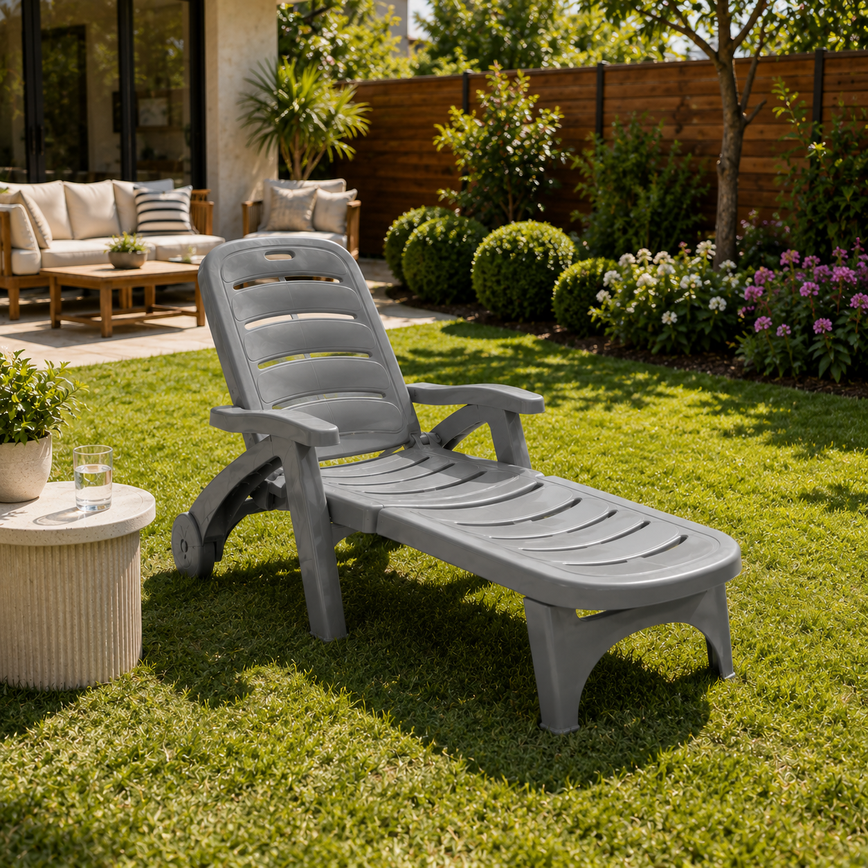 5-Position Outdoor Chaise Lounge Chair with Wheels | Folding Patio Reclining Lounger