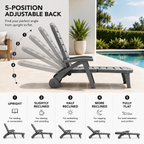 5-Position Outdoor Chaise Lounge Chair with Wheels | Folding Patio Reclining Lounger