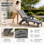 5-Position Outdoor Chaise Lounge Chair with Wheels | Folding Patio Reclining Lounger
