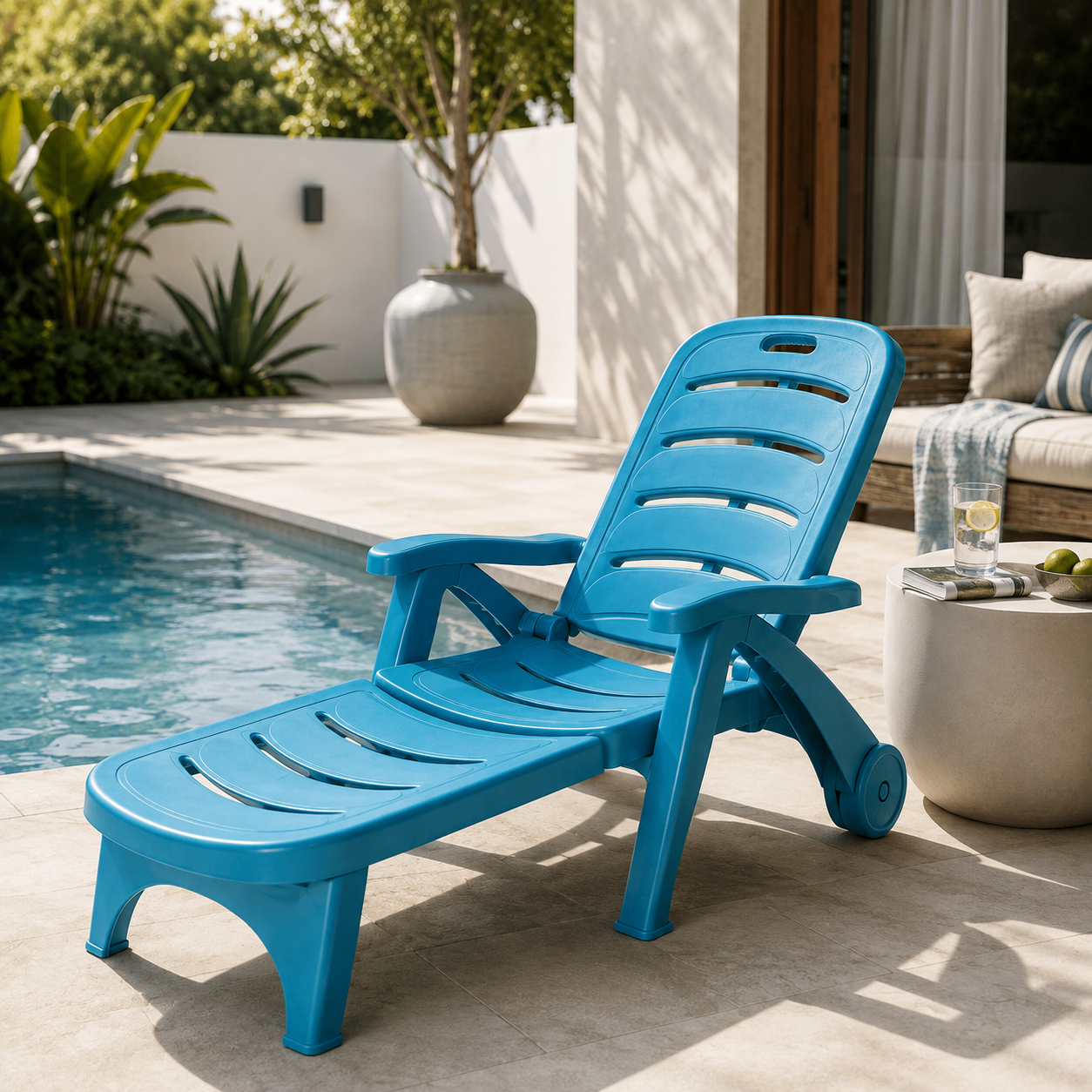 5-Position Outdoor Chaise Lounge Chair with Wheels | Folding Patio Reclining Lounger