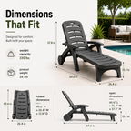 5-Position Outdoor Chaise Lounge Chair with Wheels | Folding Patio Reclining Lounger