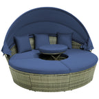 Outdoor PE Wicker round Daybed with Retractable Canopy and Cushions