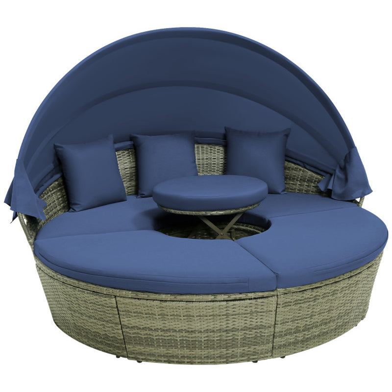 Outdoor PE Wicker round Daybed with Retractable Canopy and Cushions