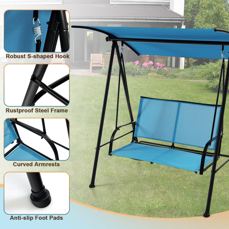 2-Seat Outdoor Canopy Swing with Comfortable Fabric Seat and Heavy-Duty Metal Frame