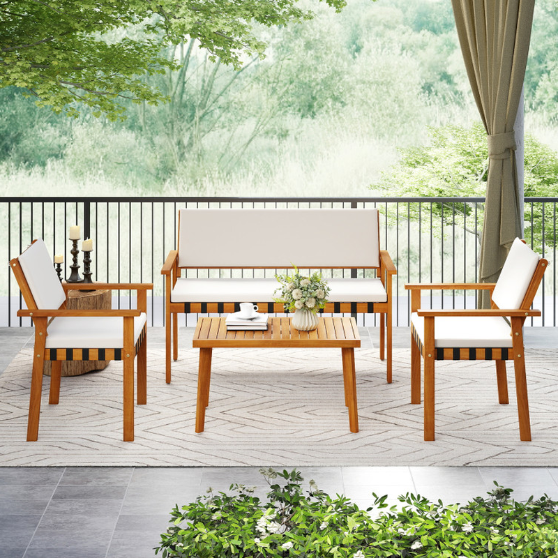 4 Piece Patio Furniture Set with Coffee Table for Backyard and Garden