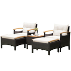 5 Pieces Patio Conversation Set with Cushions Coffee Table and 2 Ottomans