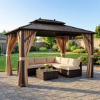 10 X 13 Feet Patio Hardtop Gazebo with Galvanized Steel Double Roof and Netting