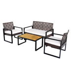 4-Piece Patio Set with Acacia Coffee Table and Wicker Chairs for Backyard