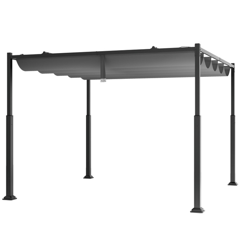 10 X 10 Feet Outdoor Pergola with Retractable Canopy and Metal Columns