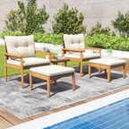 5 Piece Rattan Furniture Set with Square Coffee Table