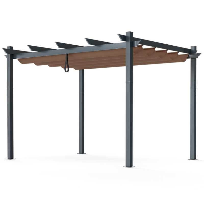 10 X 10 Feet Outdoor Pergola with Retractable Canopy and Metal Columns