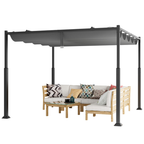 10 X 10 Feet Outdoor Pergola with Retractable Canopy and Metal Columns