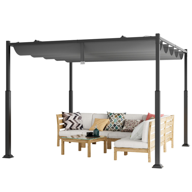 10 X 10 Feet Outdoor Pergola with Retractable Canopy and Metal Columns