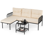 3-Piece L Shaped Patio Furniture Set PE Rattan Sectional Sofas