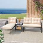 3-Piece L Shaped Patio Furniture Set PE Rattan Sectional Sofas