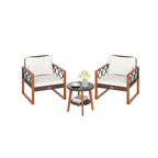 3 Pieces Patio Furniture Set with Tempered Glass Top Table and Soft Cushions
